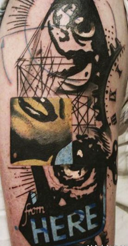 手臂惊人的黑色抽象风格各种数字纹身图案