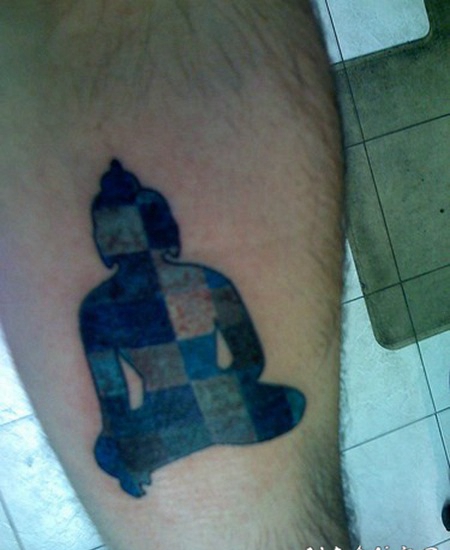 小腿几何抽象风格佛像纹身图案