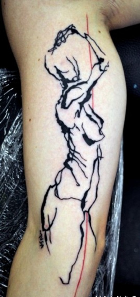 大臂抽象风格的黑色人体剪影纹身图案
