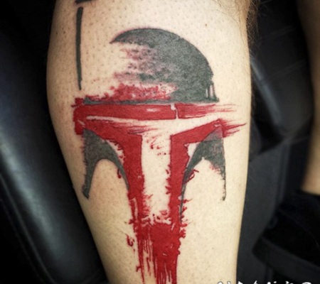 小腿抽象风格的彩色水墨装饰纹身图案