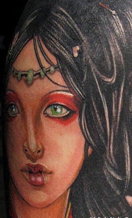 美丽的女孩肖像纹身图案