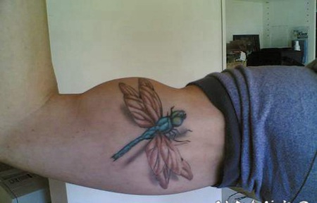 大臂带有阴影的3D蜻蜓纹身图案