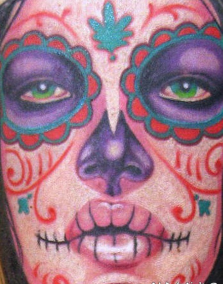 3D彩色墨西哥女郎纹身图案