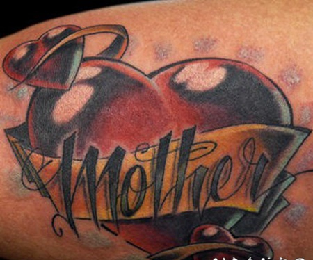 彩色的英文字母和3D心形纹身图案