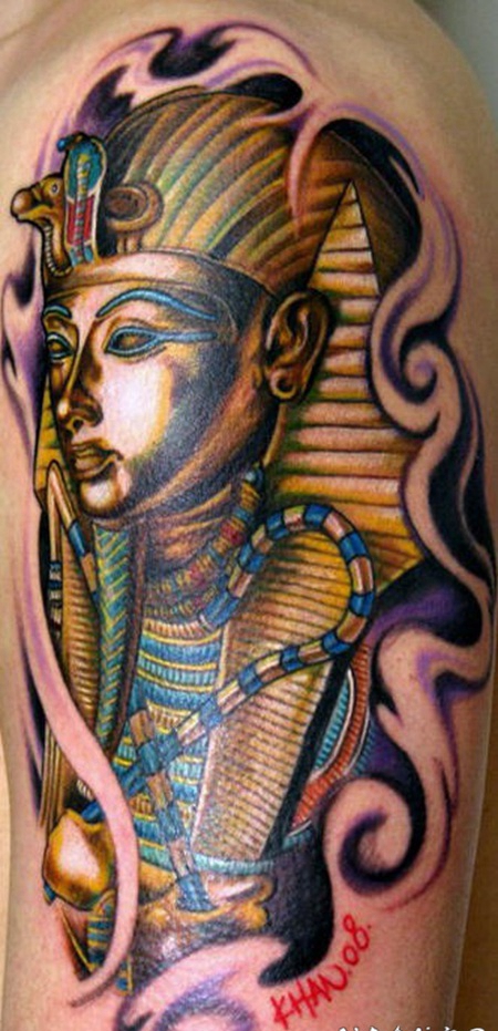 3D逼真的埃及法老和石棺彩绘纹身图案