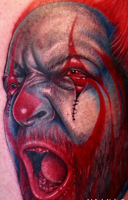 邪恶的小丑肖像3D纹身图案