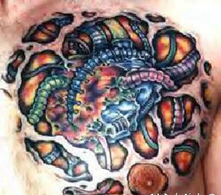 胸部奇特的3d生物艺术纹身图案