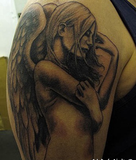 大臂3D天使女孩纹身图案