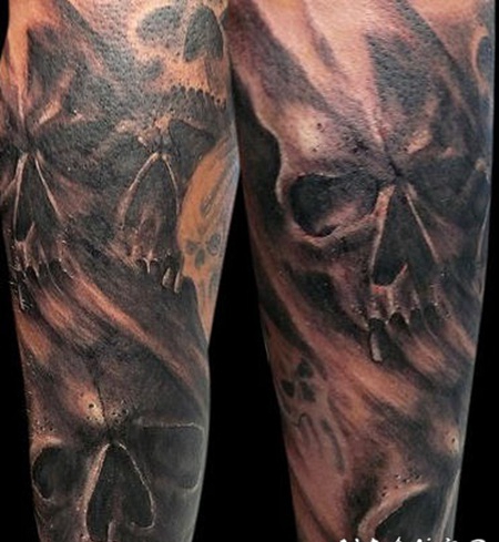 黑色骷髅3D纹身图案