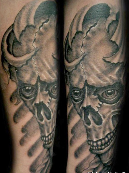 3D骷髅黑灰纹身图案