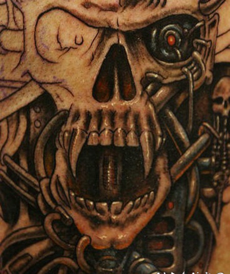 机械骷髅3D纹身图案