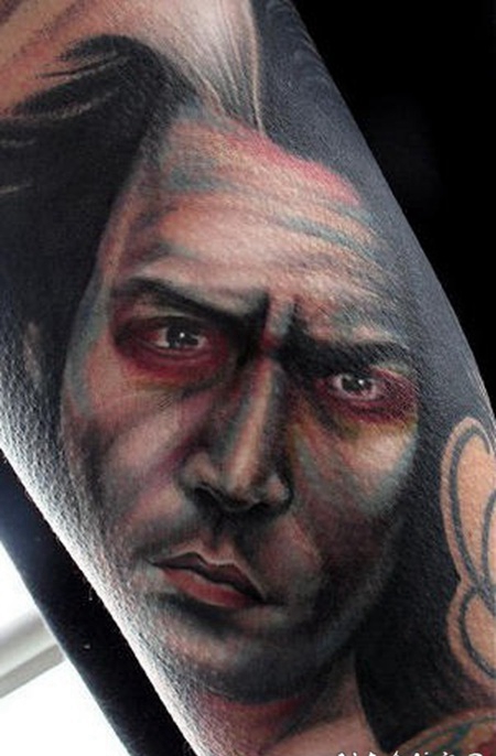 约翰尼德普彩色3D肖像纹身图案