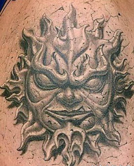 3D黑白恶魔太阳纹身图案