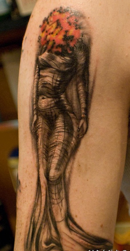 手臂3D超现实主义的人像纹身图案