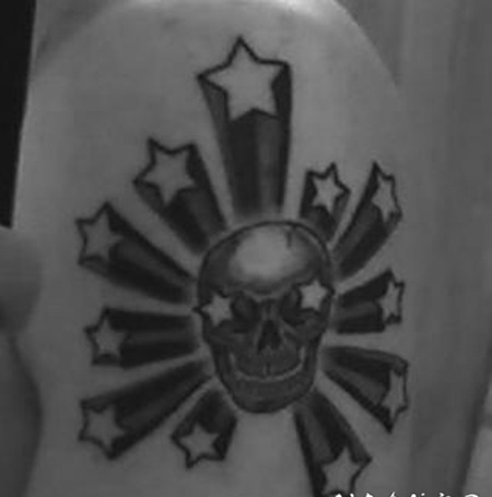 黑白骷髅与星星3D纹身图案