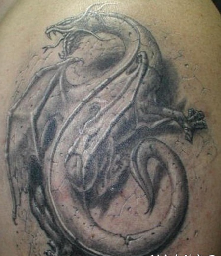 3D石像龙逼真纹身图案