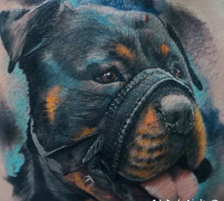 很酷的丰富多彩3D罗威纳犬纹身图案