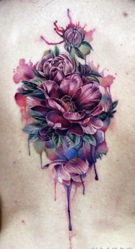 非常好看的五彩3D花朵写实纹身图案