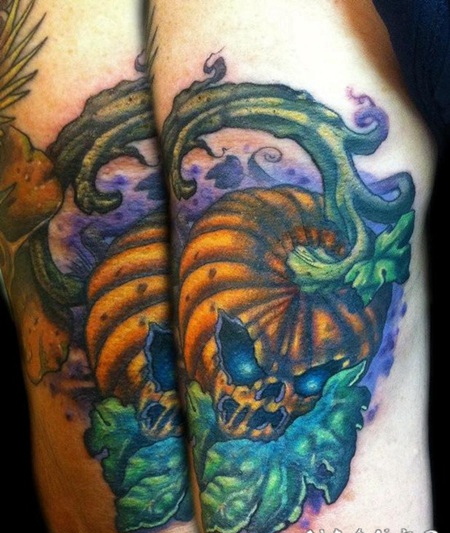 手臂3D彩色的神秘南瓜纹身图案