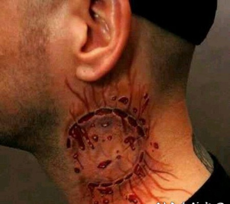 颈部3d可怕的血腥僵尸牙印纹身图案