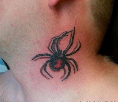 颈部3D逼真的彩色小蜘蛛纹身图案