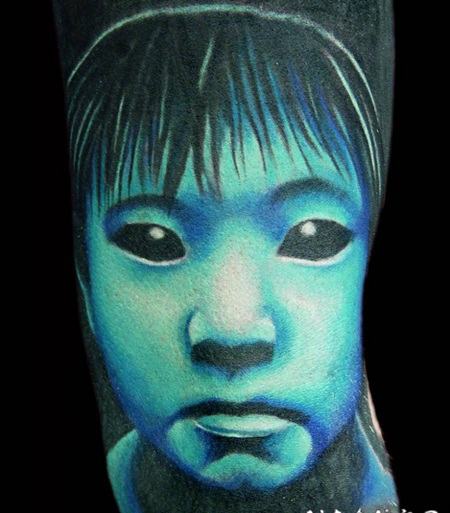非常酷的3D恐怖女孩肖像手臂纹身图案