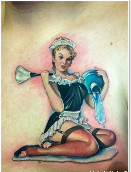 胸部卡通3D性感女郎纹身图案