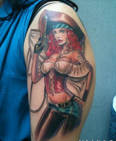 手臂卡通3D彩色性感女性纹身图案