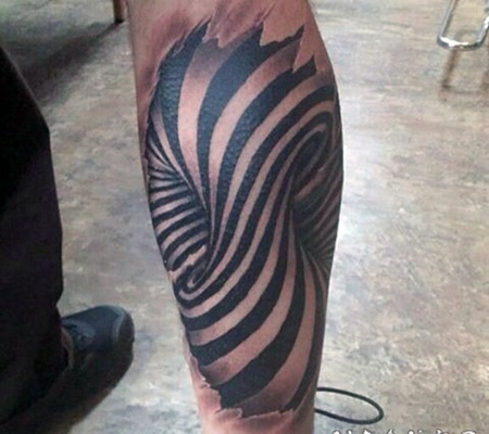 小腿3D黑白催眠装饰纹身图案