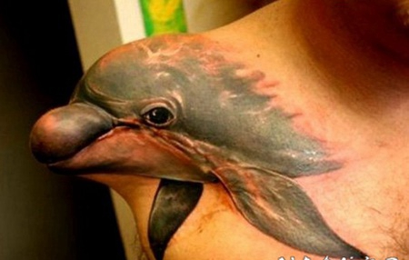 3D非常逼真的海豚肩部纹身图案