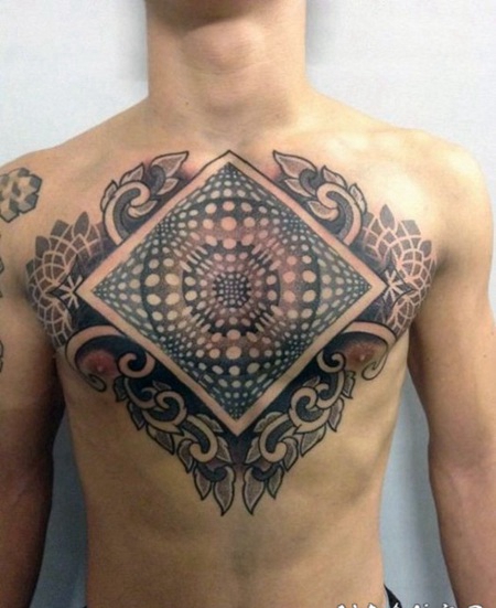 胸部3D个性的催眠彩色装饰纹身图案