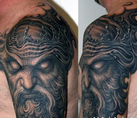 手臂3D邪恶的海神怪物纹身图案