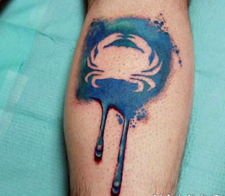 小腿3D写实很酷的设计螃蟹标志纹身图案