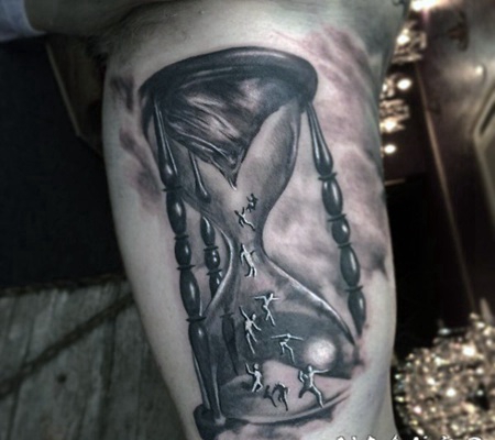 大臂3D黑色的神秘沙漏纹身图案