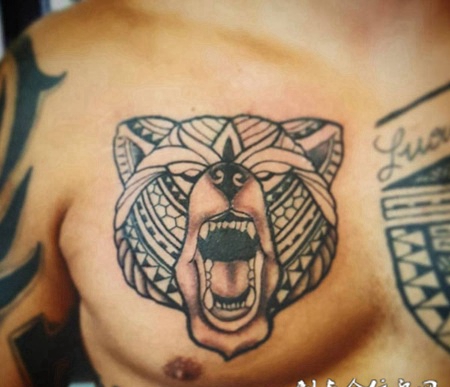 男性霸气的熊图腾纹身图案