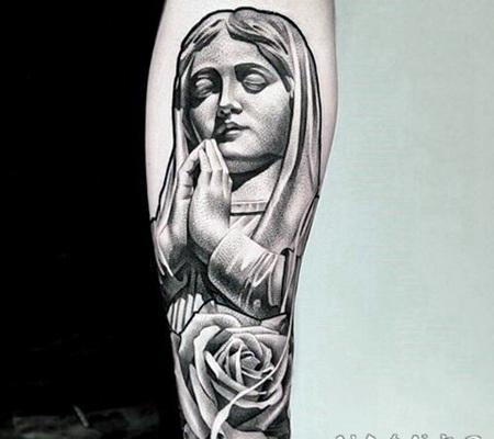 手臂3D黑色的宗教雕像纹身图案