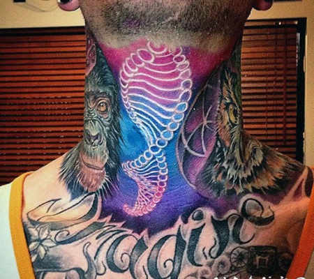 颈部色彩漂亮的3DDNA符号纹身图案