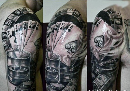 赌博主题3D黑色大臂纹身图案