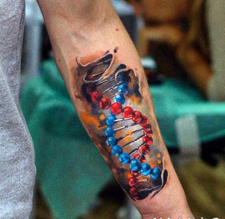 手臂3D逼真的彩色DNA符号纹身图案