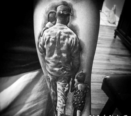 手臂3D黑色的父亲与儿童纹身图案