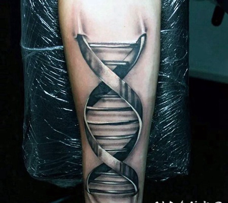 手臂3D黑白的DNA标志纹身图案