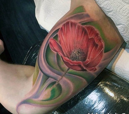 大臂3D天然彩色花卉纹身图案