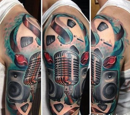 手臂梦幻般的3D音乐主题纹身图案