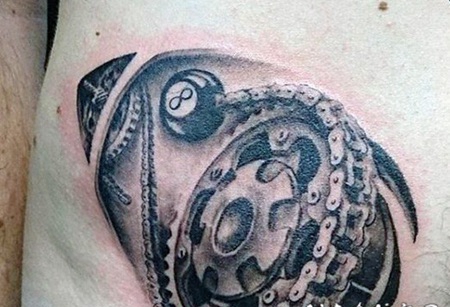 3D黑白机械齿轮撕皮纹身图案