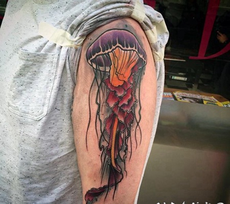 手臂3D彩色的海蜇纹身图案