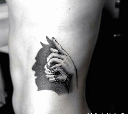 华丽设计的3D皮影戏侧面纹身图案