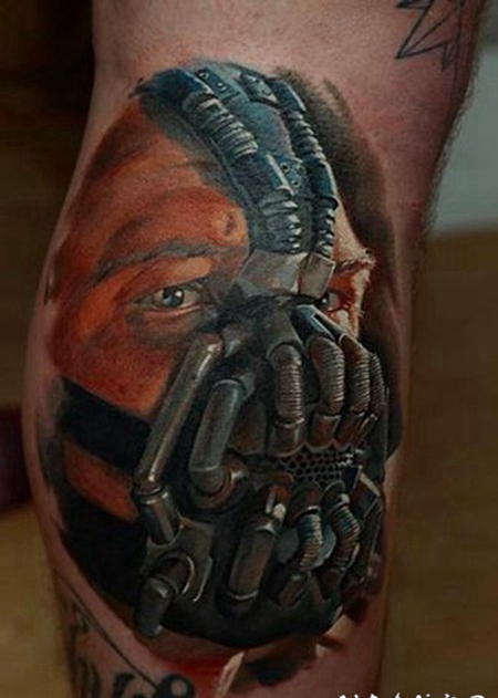 小腿3D彩色的面具肖像纹身图案