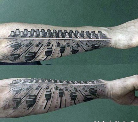 手臂3D黑白音乐主题纹身图案