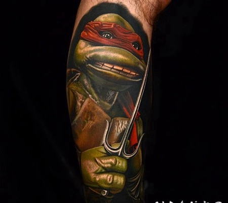 逼真的3D卡通忍者神龟手臂纹身图案