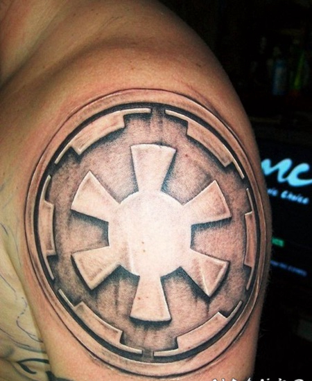 肩部星球大战银河帝国标志3D风格纹身图案